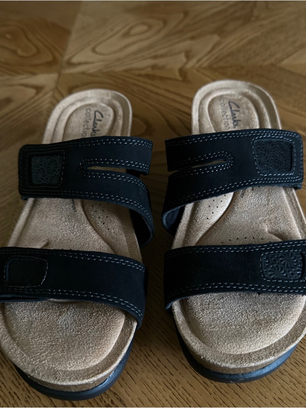 Clarks Black Double-Strap Comfort Sandals
